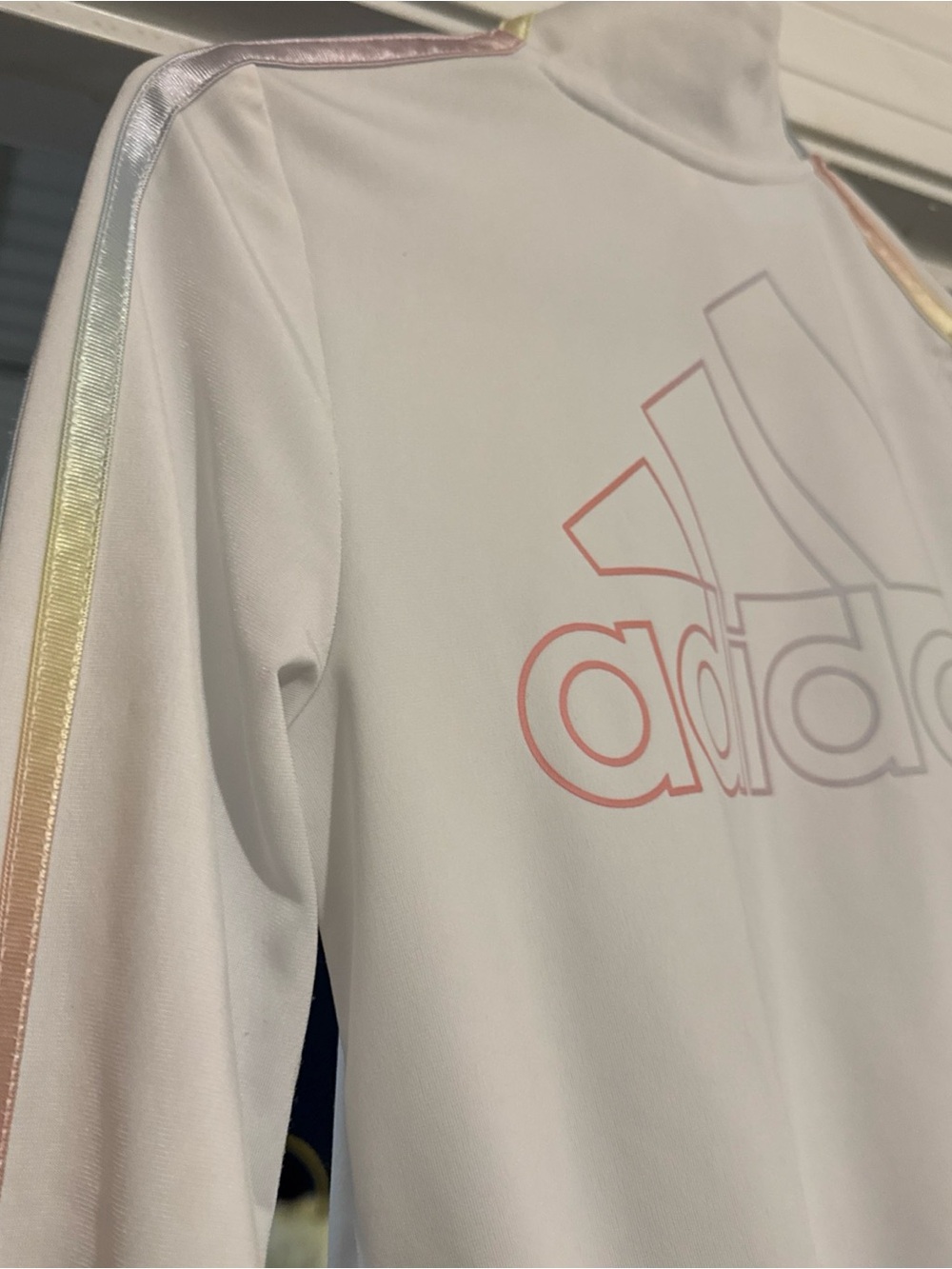 ADIDAS White Girls' Jacket with Pastel Rainbow Trim